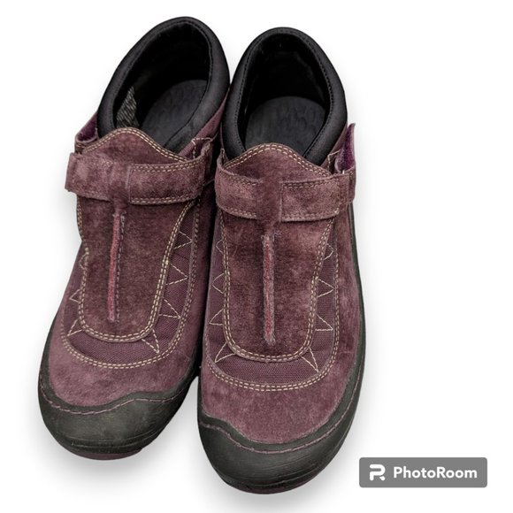 Clarks Privo Ryegrass Eggplant Purple Suede Walking Shoe Hook & Loop size 8.5 - Picture 2 of 9